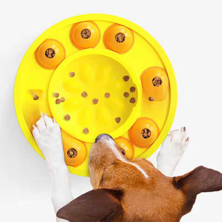Interactive slow feeder puzzle bowl for dogs with non-slip base and spinning food turntable for mental stimulation and slower eating