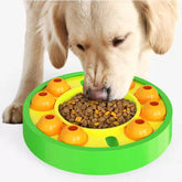 Interactive slow feeder puzzle bowl for dogs with non-slip base and spinning food turntable