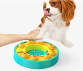 Interactive slow feeder puzzle bowl for dogs and cats with non-slip base and spinning food turntable