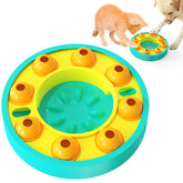 Interactive slow feeder puzzle bowl for dogs with non-slip base and spinning food turntable