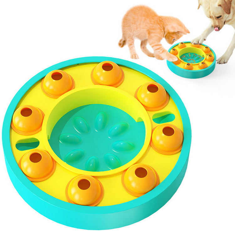Interactive slow feeder puzzle bowl for dogs with non-slip base and spinning food turntable