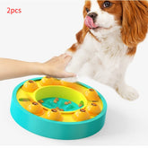 Interactive slow feeder puzzle bowl for dogs with non-slip base and spinning food turntable