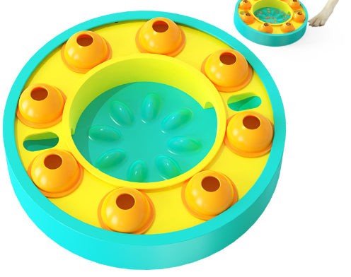 Interactive slow feeder puzzle bowl for dogs with non-slip base and food-dispensing design