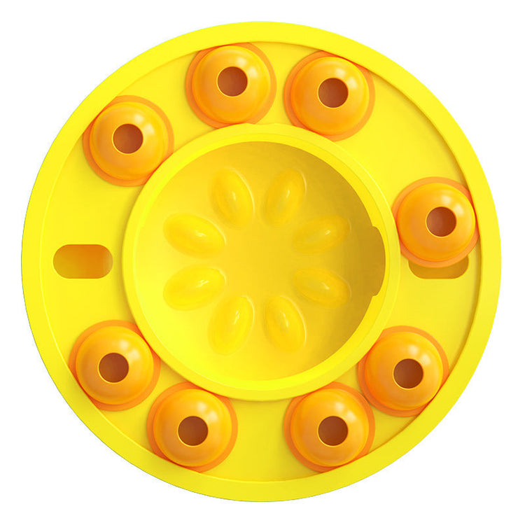 Interactive slow feeder puzzle bowl for dogs with non-slip base and spinning food turntable