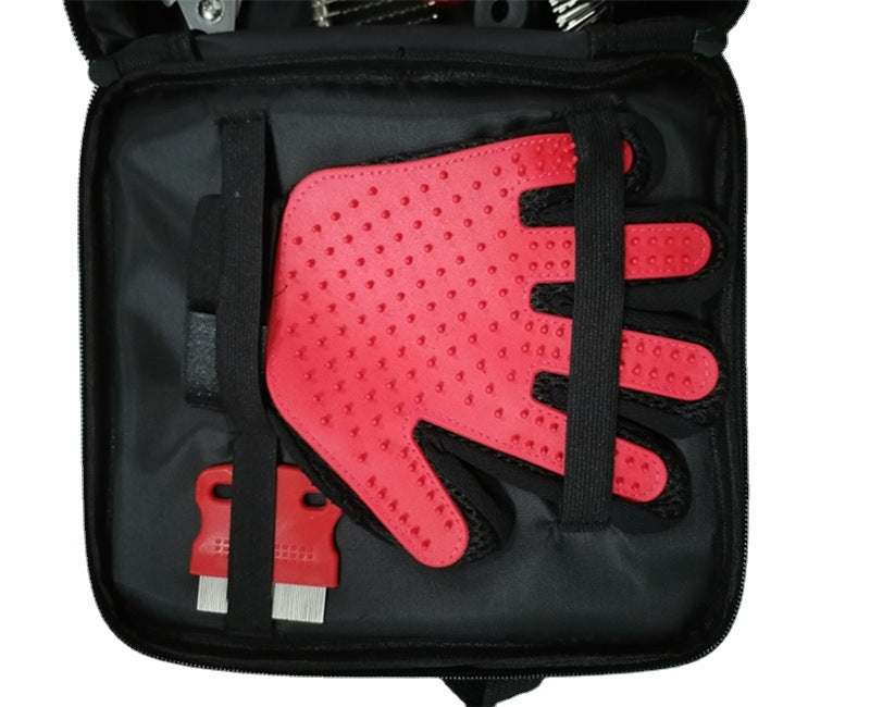 Portable pet cleaning and grooming kit with 9 tools in waterproof carrying bag