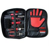 Portable pet cleaning and grooming kit with 9-piece tools in waterproof carrying bag for travel and home use